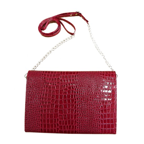 P/U LEATHER EEL SKIN PURSE BAG (w/ Adjustable Matching & Removable Shoulder Strap) (RED)   I-6