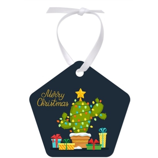 PENTAGON 1 SIDED ORNAMENT WITH RIBBON (4858 ) A-6