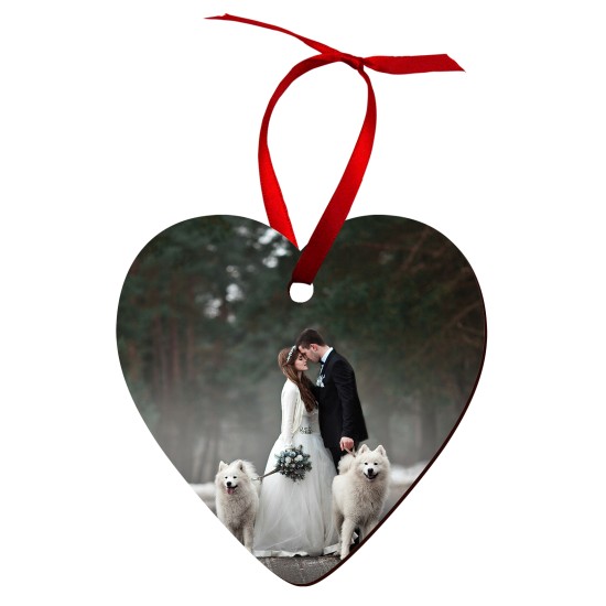 Heart Shape Hardboard Ornament with Red Ribbon  (4868 ) A-6