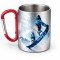 300ml Stainless Steel Mug w/ Red Carabiner Handle Silver