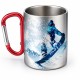 300ml Stainless Steel Mug w/ Red Carabiner Handle Silver