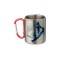 300ml Stainless Steel Mug w/ Red Carabiner Handle Silver