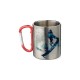 300ml Stainless Steel Mug w/ Red Carabiner Handle Silver FL-9