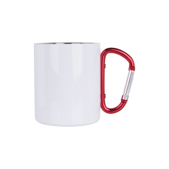  11 oz Sublimation Stainless Steel Mug - White with Red Carabiner Handle ( B12GW )   FL-9