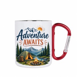 10oz Stainless Steel Carabiner Mug – White w/ Red Handle