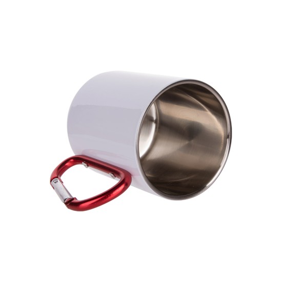  11 oz Sublimation Stainless Steel Mug - White with Red Carabiner Handle ( B12GW )   FL-9