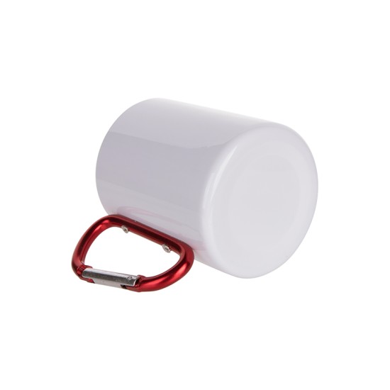  11 oz Sublimation Stainless Steel Mug - White with Red Carabiner Handle ( B12GW )   FL-9