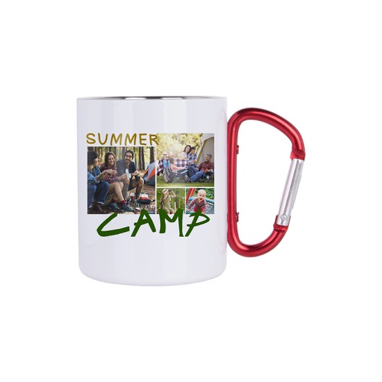  11 oz Sublimation Stainless Steel Mug - White with Red Carabiner Handle ( B12GW )   FL-9