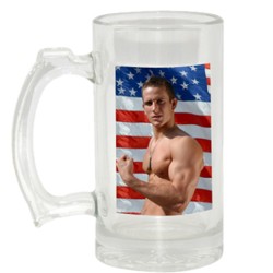 16oz Clear Glass Beer Mug with White Patch 16oz Clear Glass Beer Mug with White Patch