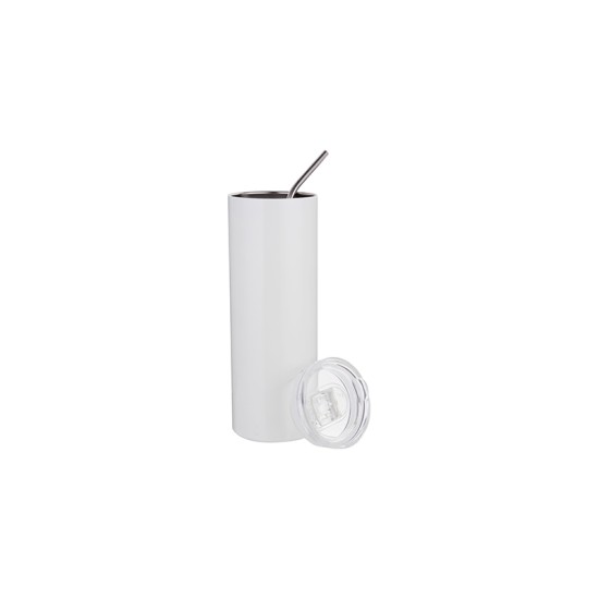 20oz/600ml Stainless Steel Skinny Tumbler with Straw & Lid (White) (BW34W-600) FL-11