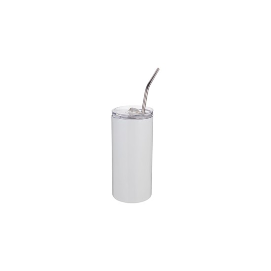 16oz/480ml Stainless Steel Skinny Tumbler with Straw & Lid (White) (BW37W)  FL-11