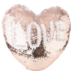 Heart Sequin Pillow Cover Champagne w/ White Heart Sequin Pillow Cover Champagne w/ White