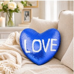 Heart Flip Sequin Pillow Cover – Dark Blue with White (BZLP3944HDB-W )