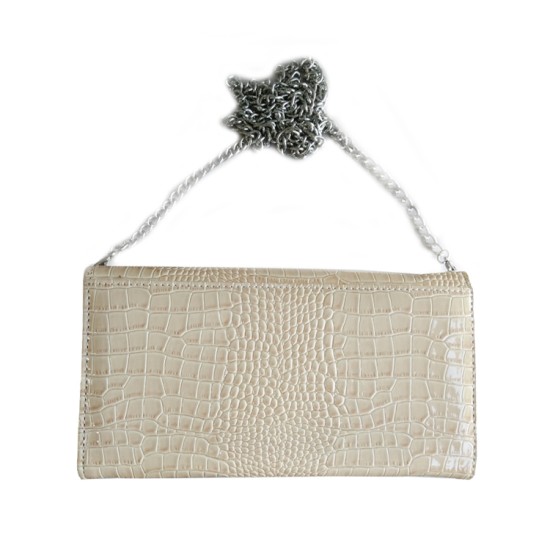 P/U LEATHER EEL SKIN CLUTCH BAG (w/ Removable Chain Strap) (BEIGE) I-3