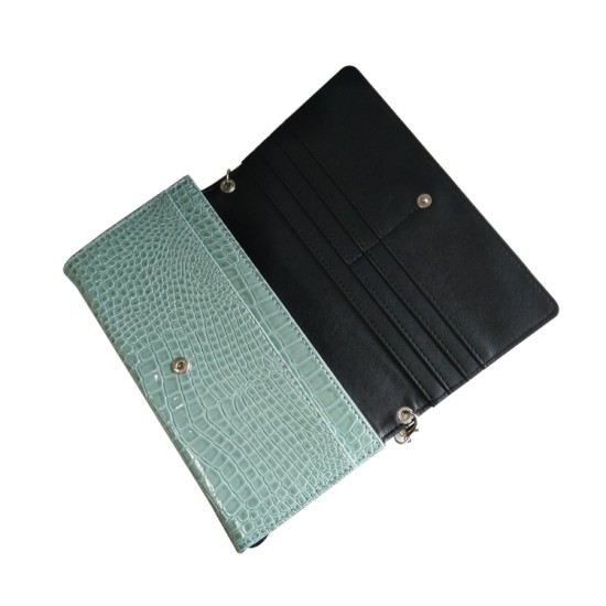 P/U LEATHER EEL SKIN CLUTCH BAG (w/ Removable Chain Strap) (LIGHT GREEN)   I-3