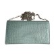 P/U LEATHER EEL SKIN CLUTCH BAG (w/ Removable Chain Strap) (LIGHT GREEN)   I-3