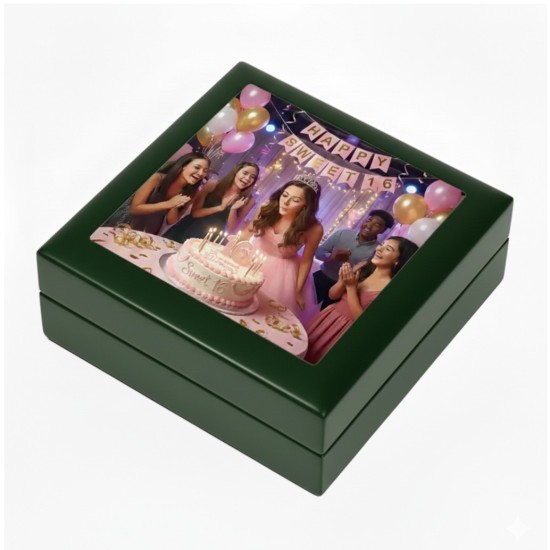 Sublimation Wooden Emerald Finish Keepsake Box with 4" x 4" Tile (DCD30)