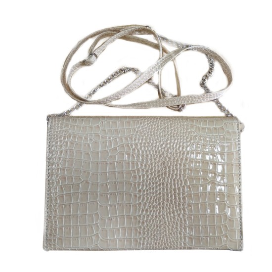 P/U LEATHER EEL SKIN PURSE BAG (w/ Adjustable Matching & Removable Shoulder Strap) (BEIGE) I-6