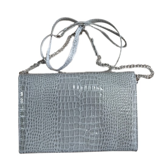 P/U LEATHER EEL SKIN PURSE BAG (w/ Adjustable Matching & Removable Shoulder Strap) (SILVER)   I-6