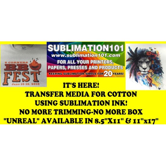 UNREAL SUBLIMATION COTTON TRANSFER MEDIA (8-1/2  x11) (SUBCOT8511) C-3