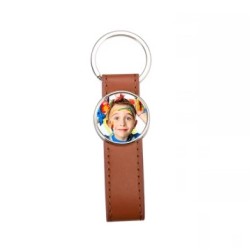 Strip PU Round Key Chain (Brown Strip PU Round Key Chain (Brown
