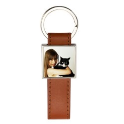 Strip PU Square Key Chain Brown Strip PU Square Key Chain Brown