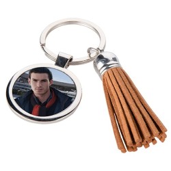 Key Round Chain w/ Short Tassel Brown