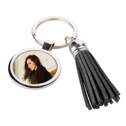 Key Chain Round w/ Short Tassel Black
