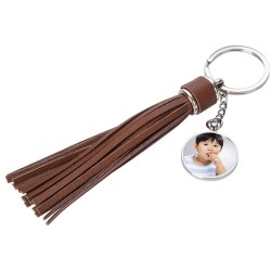 Key Chain Round w/ Long Tassel Brown