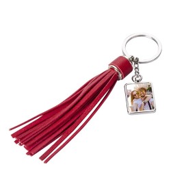 Square Key Chain w/ Long Tassel (Red Square Key Chain w/ Long Tassel (Red