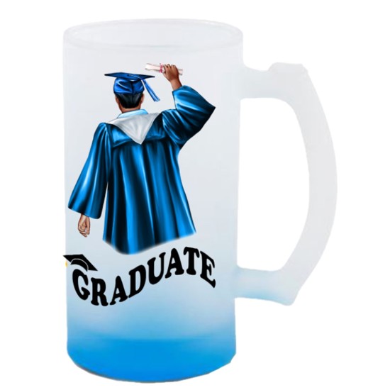 16OZ GRADIENT COLOR FROSTED DRINKING GLASS BEER MUG (BLUE) ( GBDC16B )  FL-7