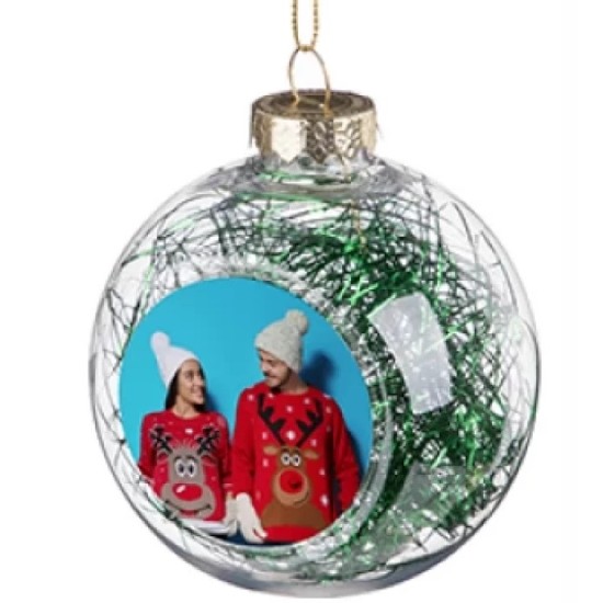 8cm Plastic Christmas Ball Ornament w/ Green String (Clear) (SDC8-GR) D-7 sub101