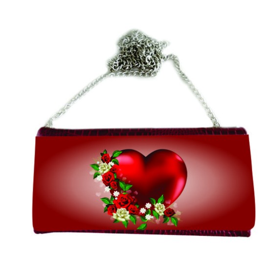 P/U LEATHER EEL SKIN CLUTCH BAG (w/ Removable Chain Strap) (RED)   I-3