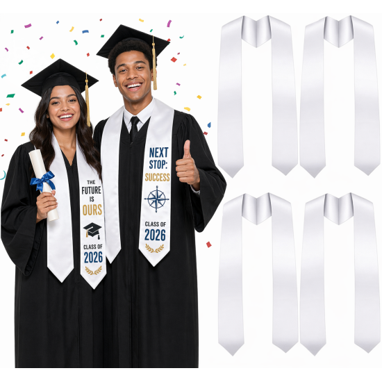 72 Inch Sublimation Graduation Stole Blank White Satin Honor Stole Unisex Adult